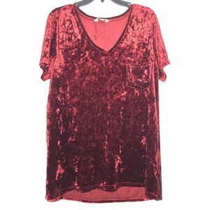 Spring + Mercer Womens Red Velvet Legging Tee V-Neck Top Size XL Stretch Casual